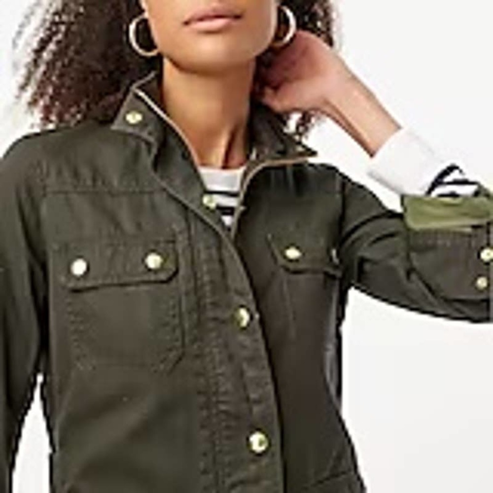 J. Crew Resin Coated Twill Field Olive Green Jacket XXS STYLE: 27584 - Picture 1 of 9